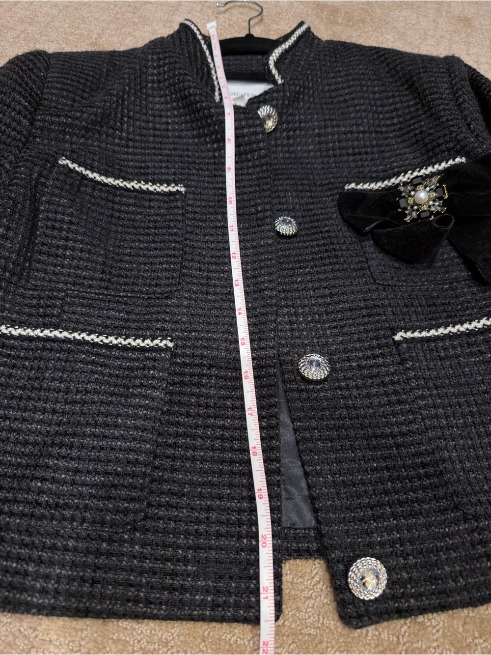 Avec Les Filles Black White Tweed Cropped Jacket Blazer S - Picture 11 of 14
